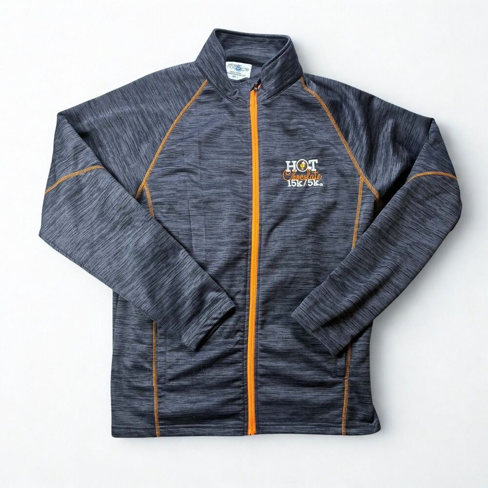 Hot Chocolate 15K 5K Jacket Mens L Gray Full Zip Running Marathon Race Fleece